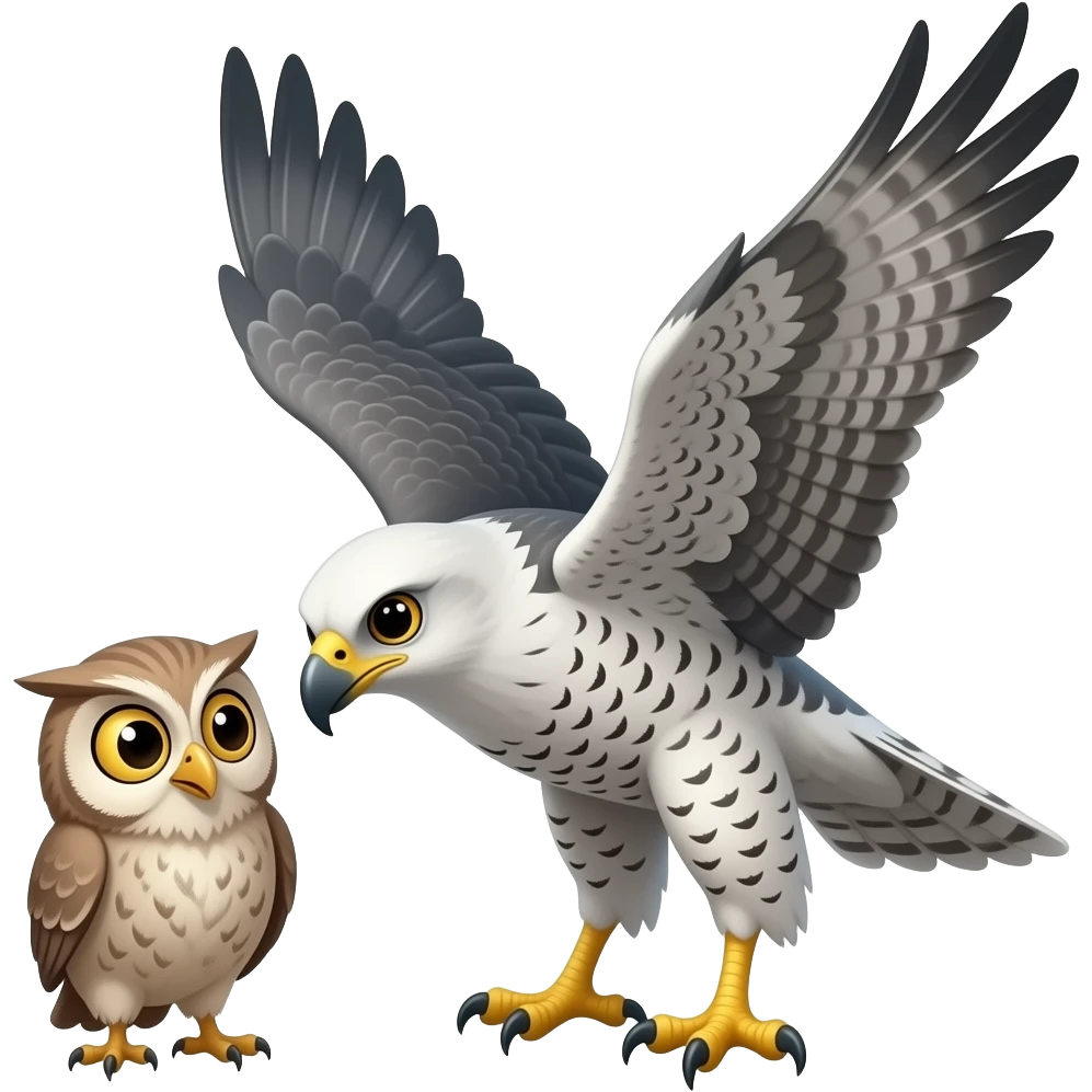 small owl attacking a large falcon emoji