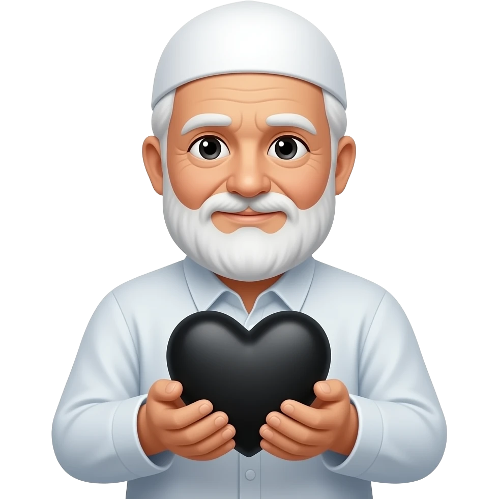 грустный пожилой мужчина мусульманин с черным сердем в руках emoji