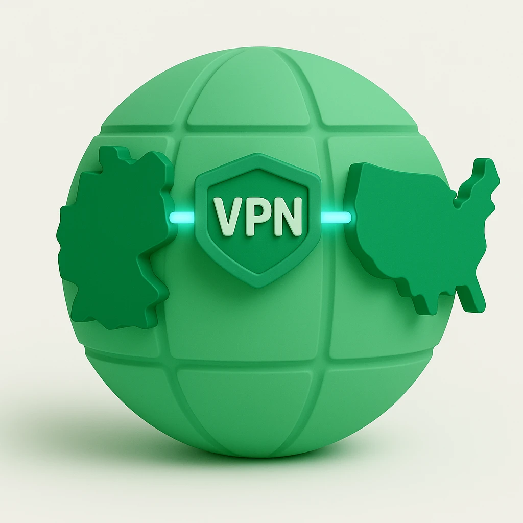 Make the VPN connection line between Germany and USA glow with a teal color scheme on a playful 3D globe with realistic shading and depth. emoji