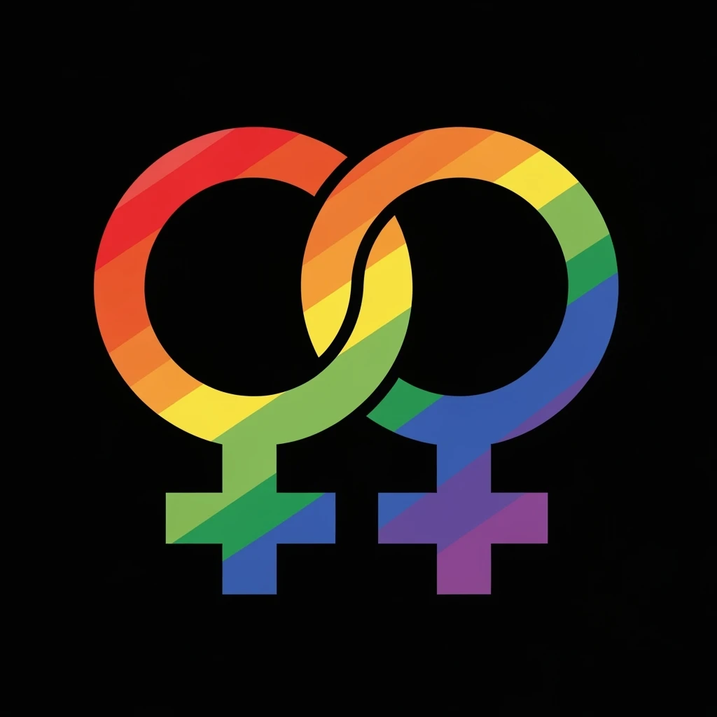 gay pride two interlocked female symbols, rainbow gradient, friendly and inclusive emoji