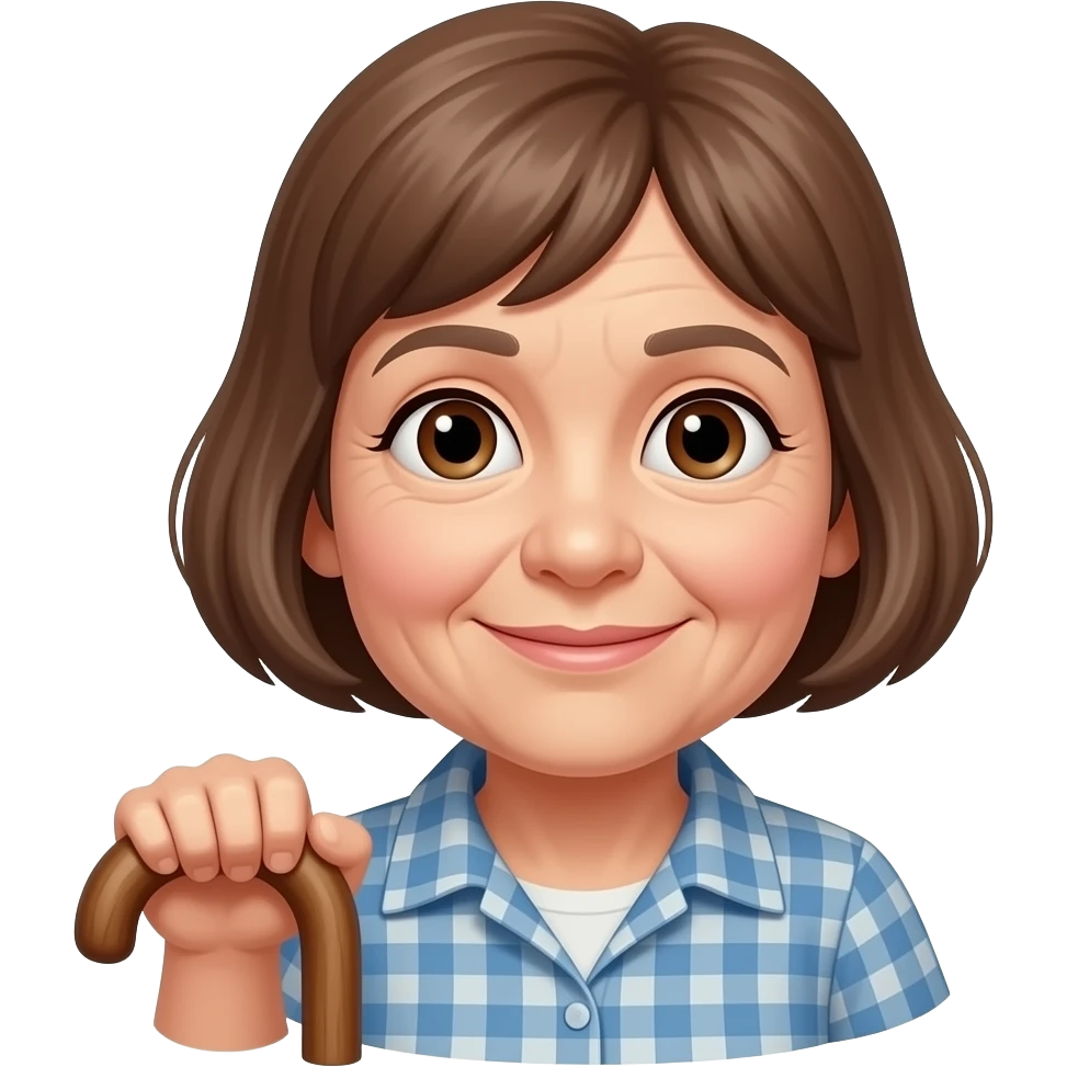 Older lady with short brown hair and walking stick emoji