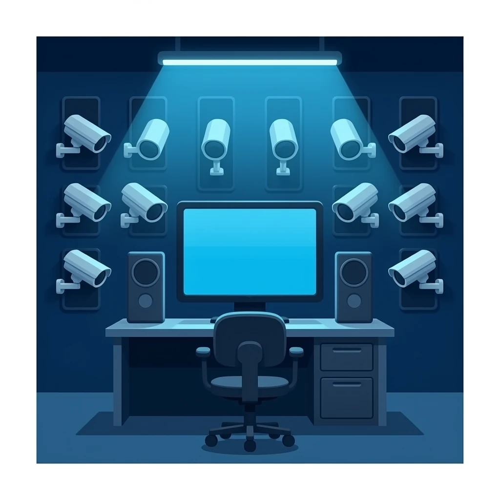 security room with a big monitor emoji