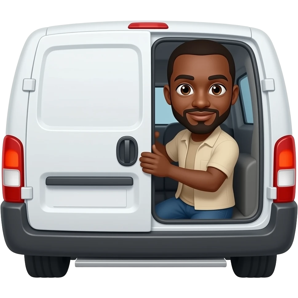 A black man opens the back door of a white van and the smell comes out of it. emoji