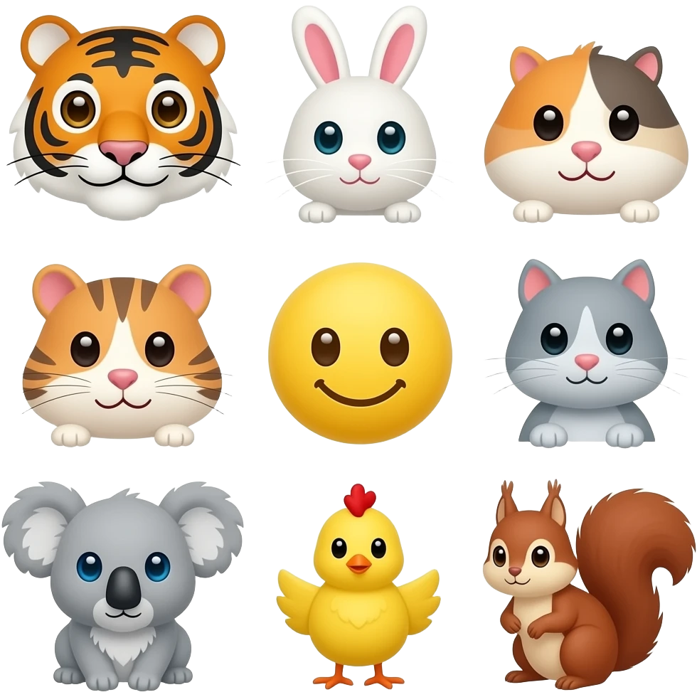emoji yellow smiley with 🐯🐰🐹🐱🐨🐥🐿 & K-Artists emoji