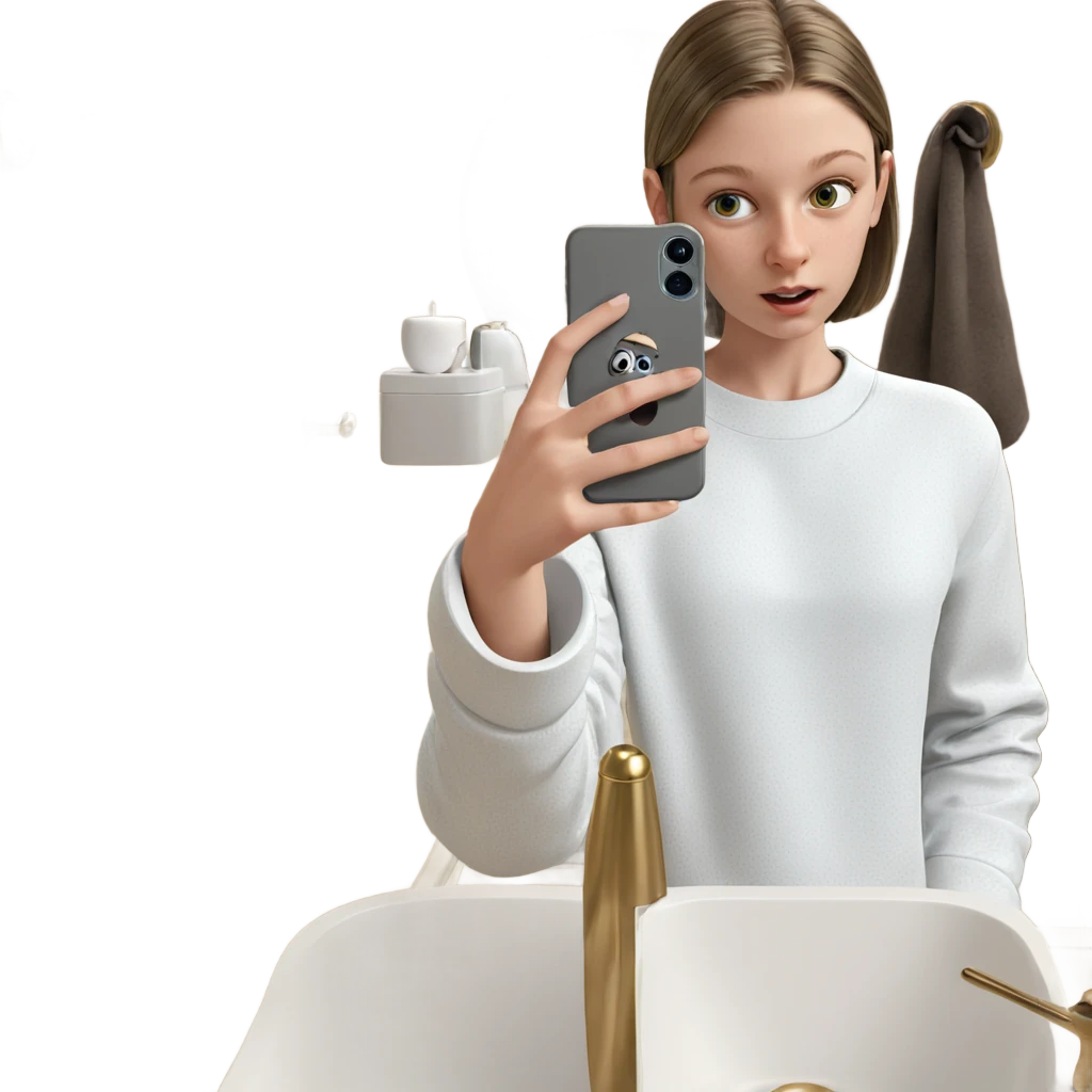 girl taking selfie in bathroom emoji