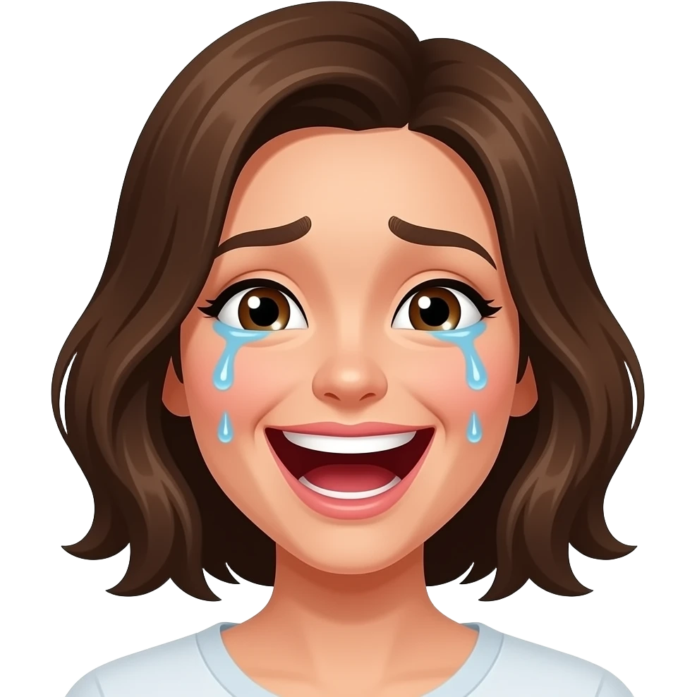 die frau mit den brauen haaren und brauen augen lacht sehr stark mit den tränen emoji