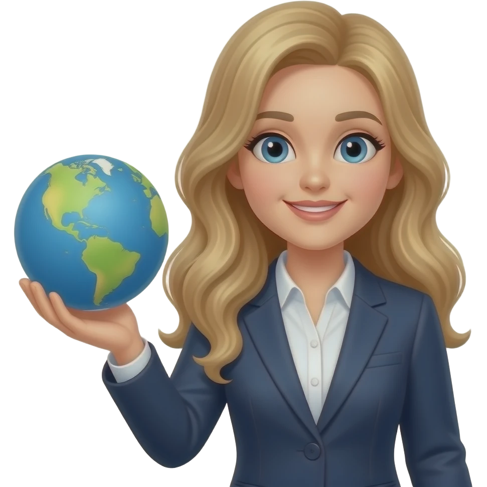 a teacher with long wavy blond hair with the globe in the right hand emoji