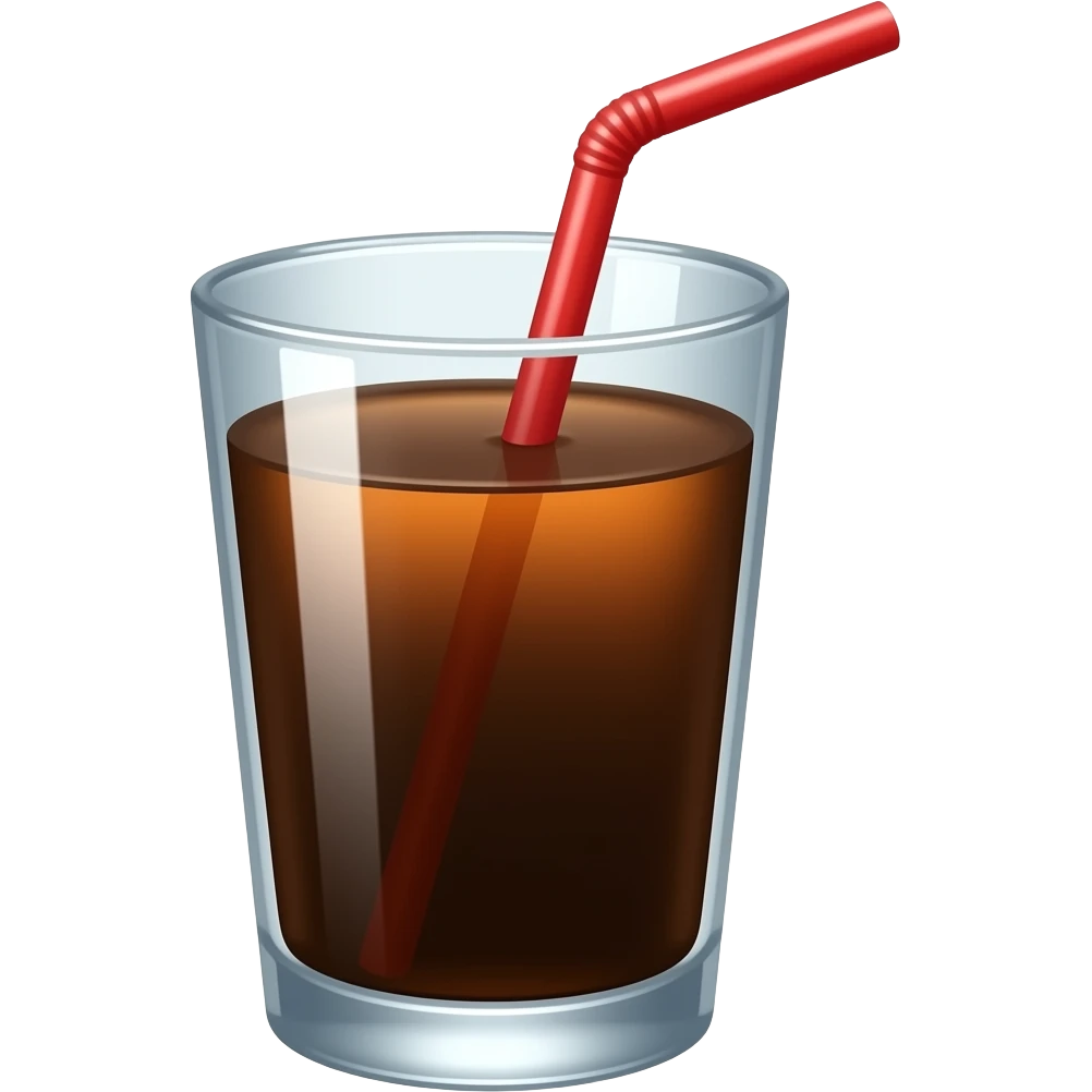 brown color drink in glass with red straw emoji