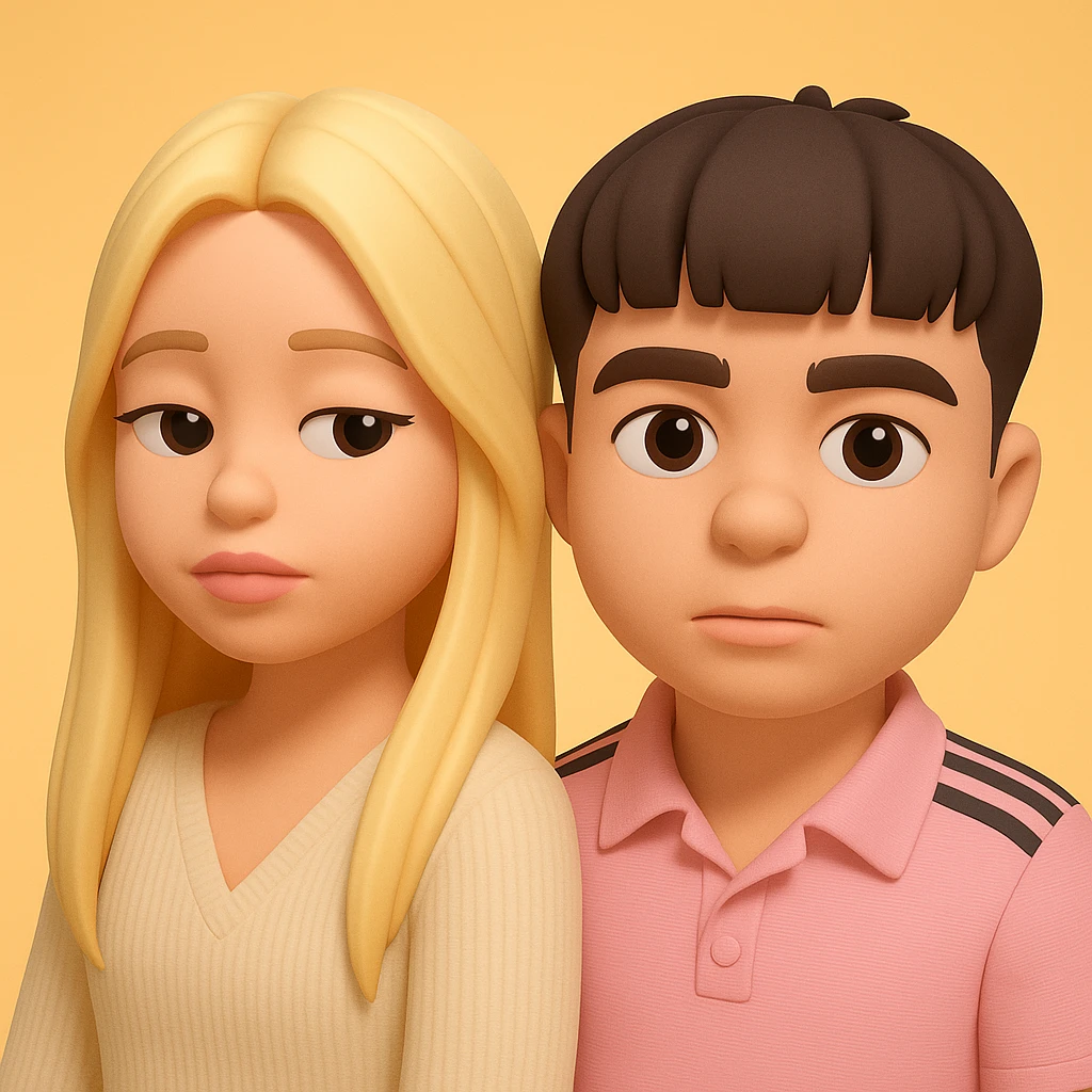 Combine these two images into one 3D emoji style composition with the images as two separate figures, maintaining noticeable space between them, in a unified cartoon style without altering the original images themselves. emoji