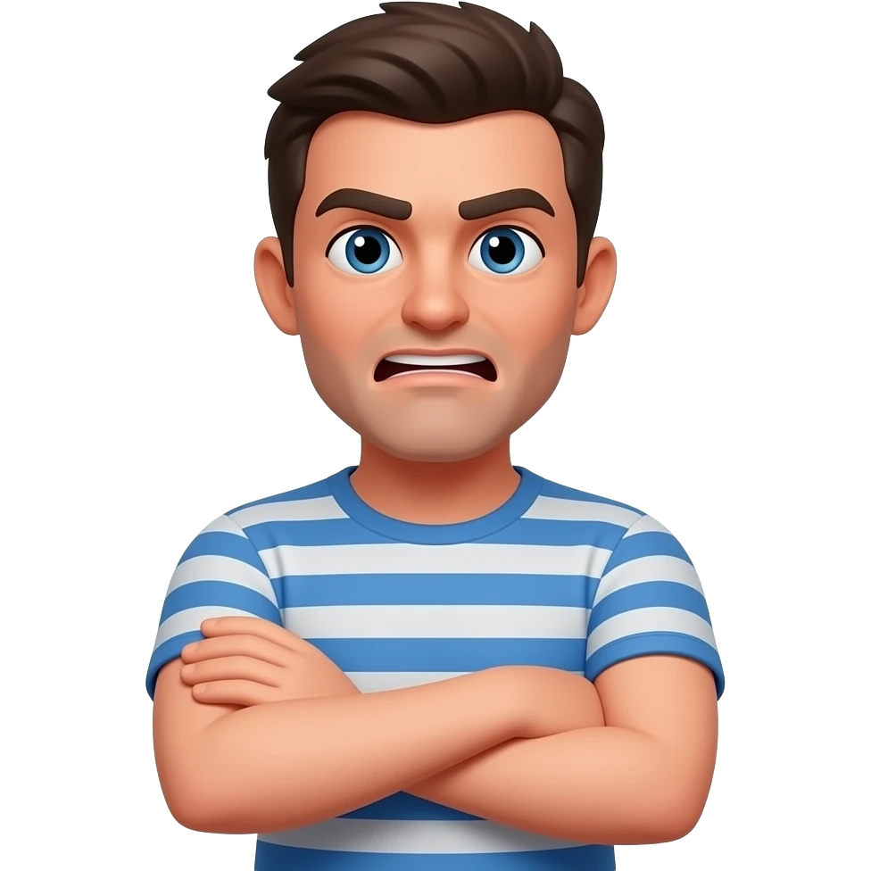A mad emoji with arms crossed and red face emoji