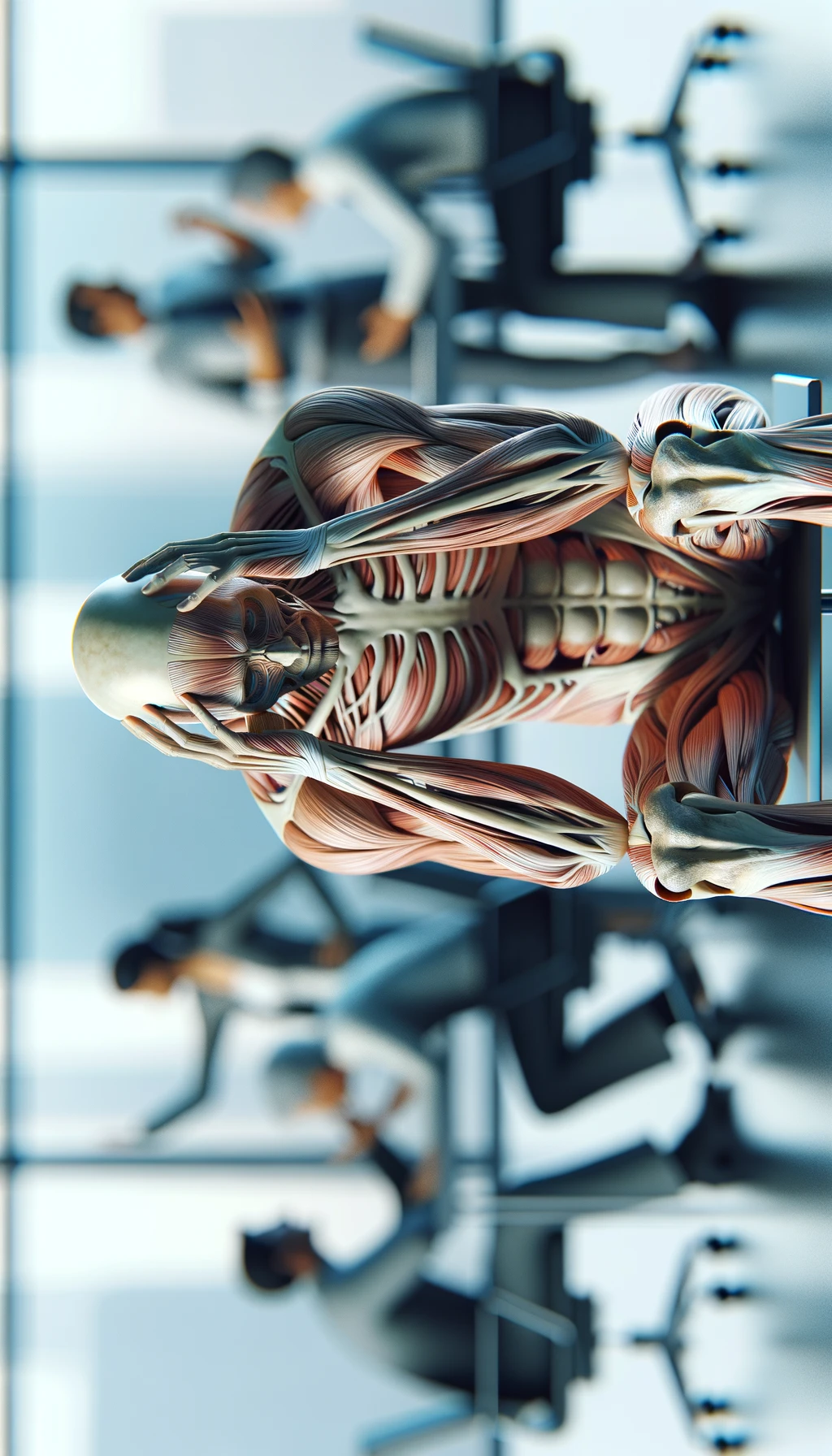 CORPO UMANO ANATOMICO SEDUTO IN UFFICIO CON PERSONE SFOCATE SULLO SFONDO CHE GLI PARLANO E LO ASSILLANO, LUI SI TIENE LE MANI SULLA TESTA ED è MOLTO STANCO E STRESSATO, IPERREALISTICO 4K emoji