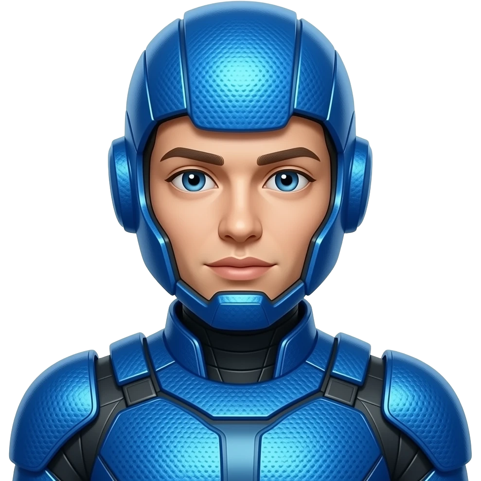 Friendly AI Humanoid wearing blue shimmering armor emoji