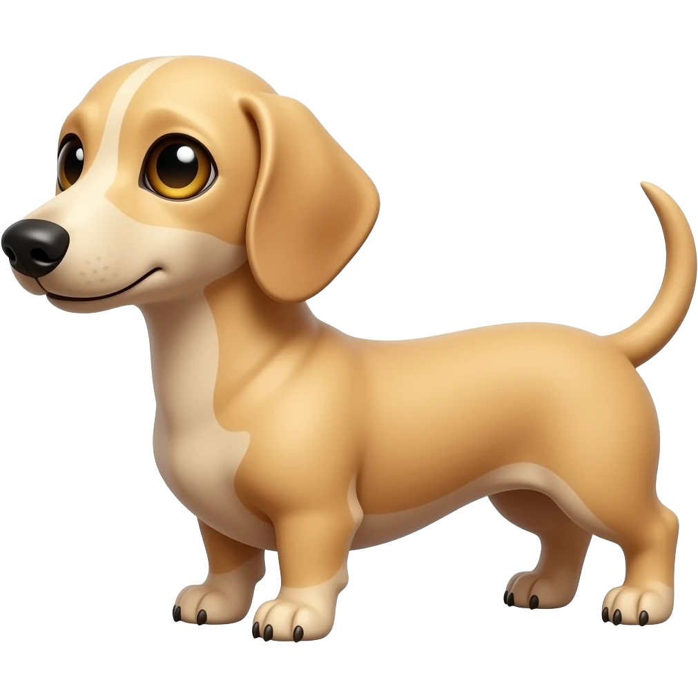 A thin miniature dachshund with a narrowed snout, a pink nose, a light blonde coat, and gold eyes emoji