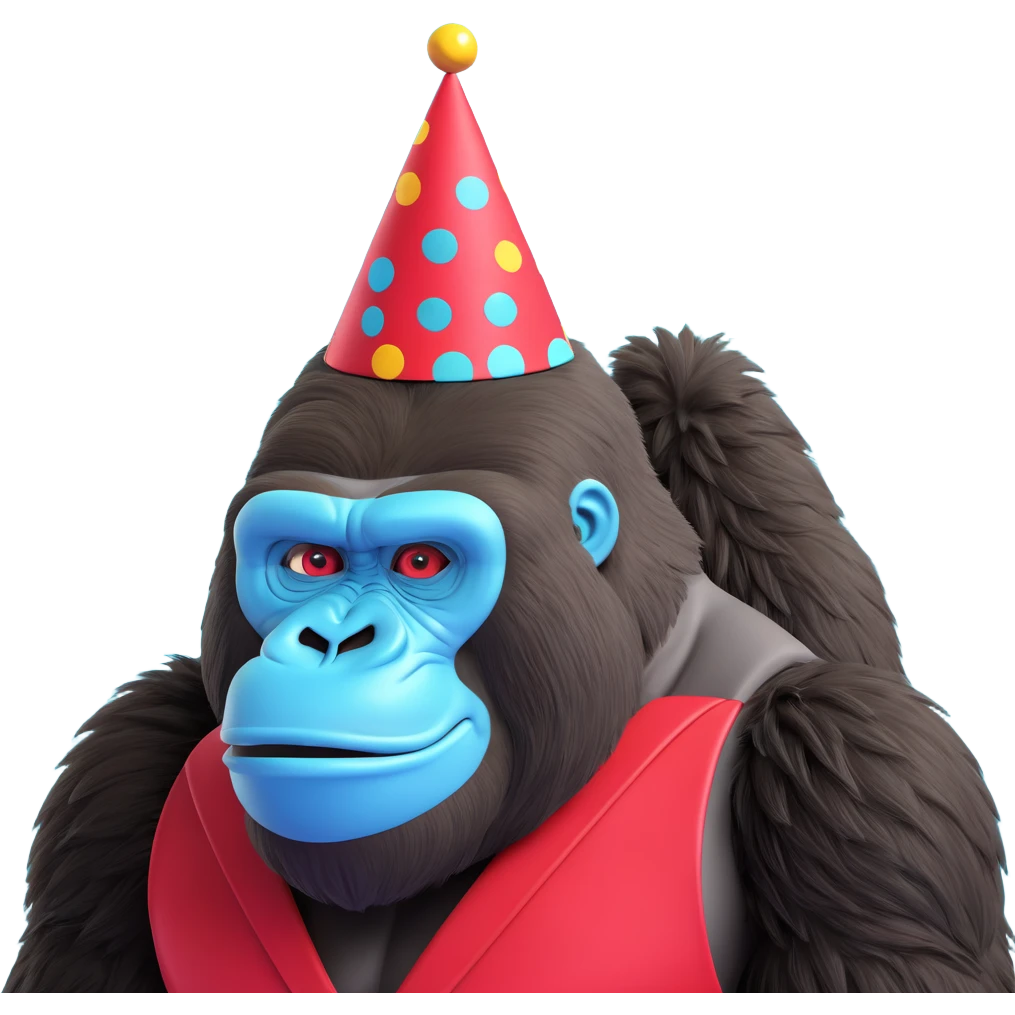 cyan gorilla with no legs and a party hat emoji