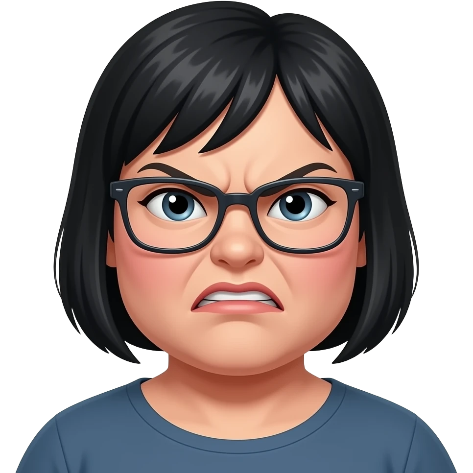 Fat white women angry black short bobcut glasses emoji
