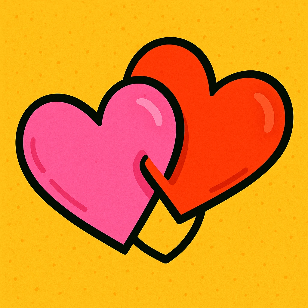 two hearts intertwined, pink and red, playful style emoji