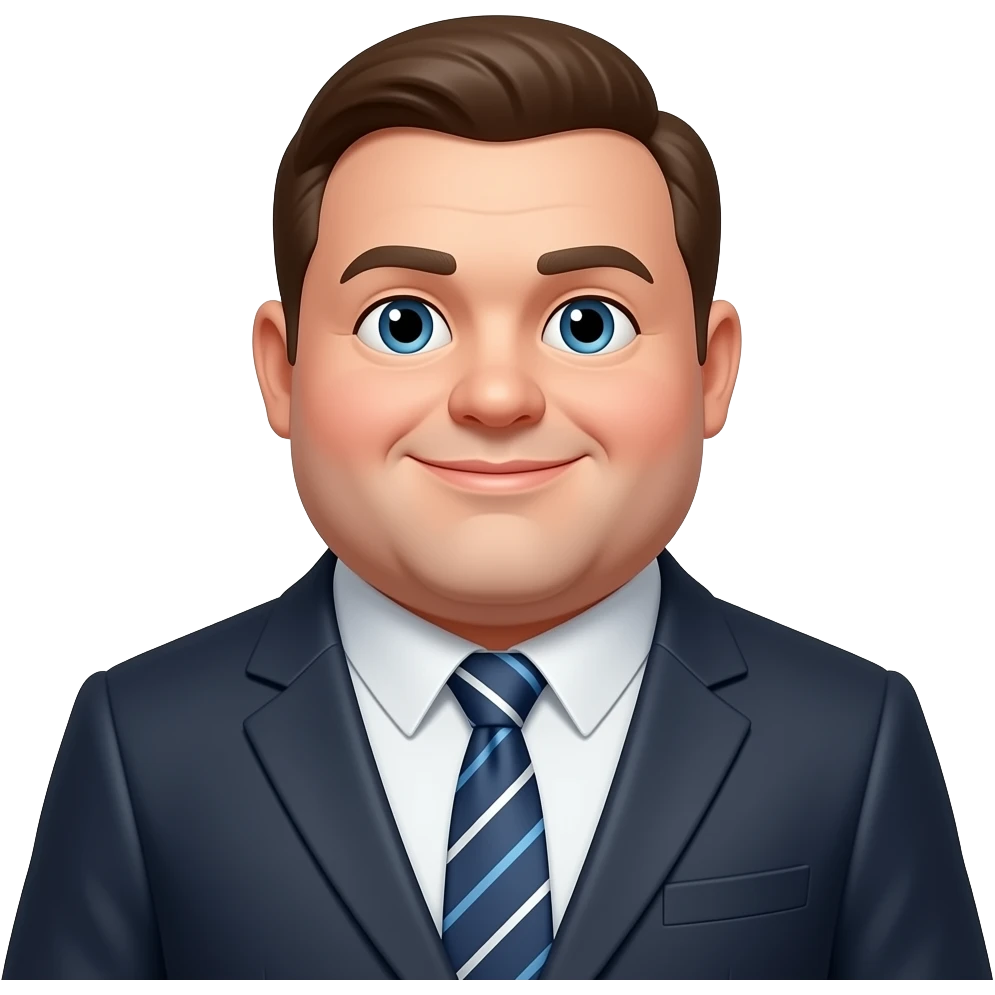 A man in suit with a tie bit very fat emoji