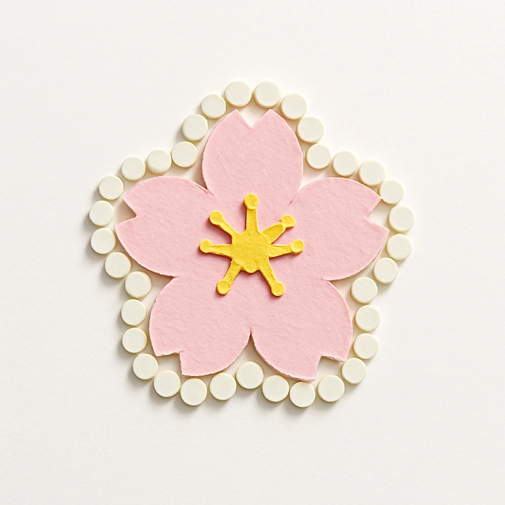 pastel sakura flower with a pearl border, paper craft style emoji