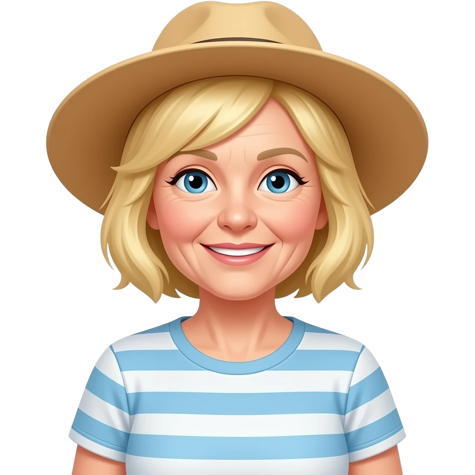 Blond grandma with sun hat and t shirt emoji