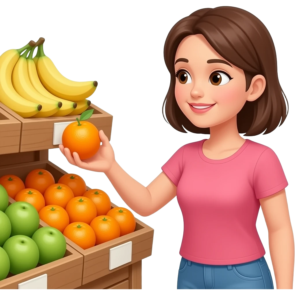 woman takes an orange from a fruit store emoji