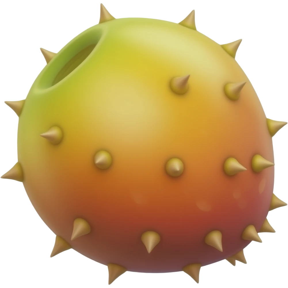 Make a stylistic vector yellow orange red slightly oval prickly pear fruit smooth skin and each spot with multiple thorns emoji