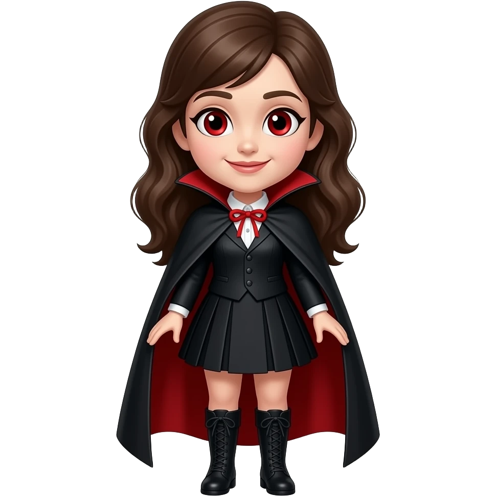 Phoebe with red eyes as dracula with skirt boots emoji