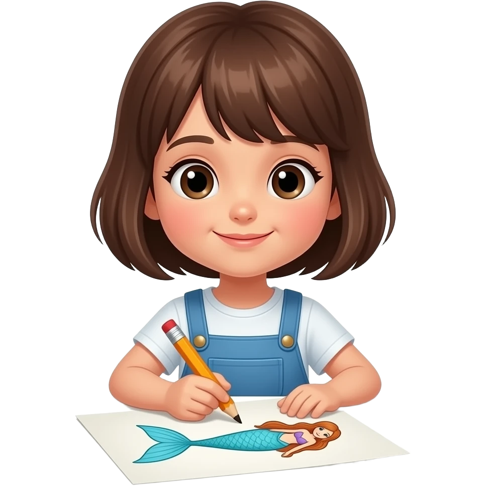 a girl drawing a mermaid on the paper emoji