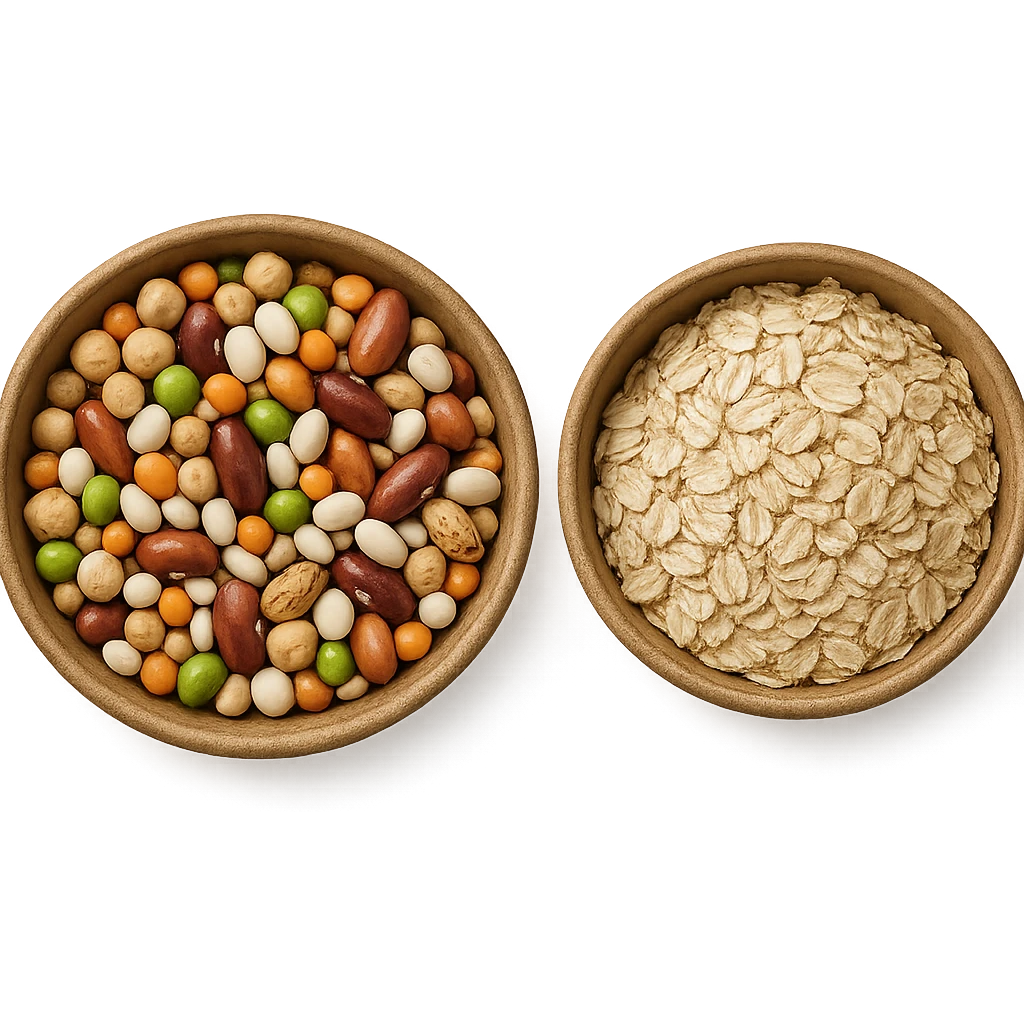 BOWL DI LEGUMI INSIEME A BOWL DI FIOCCHI DI AVENA POGGIATE,  iperrealistico 4k emoji