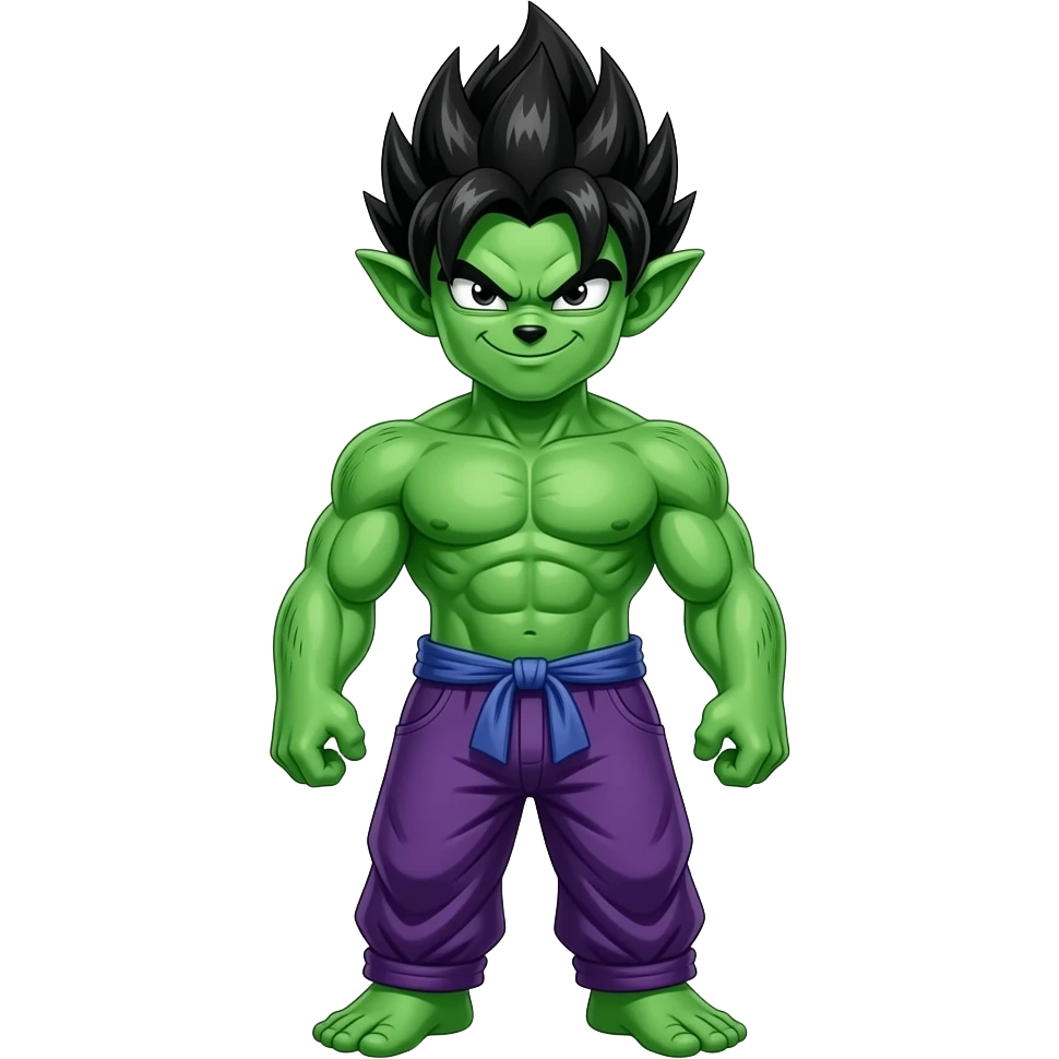 A beast that is green and have a hair that is black and then purple pants emoji