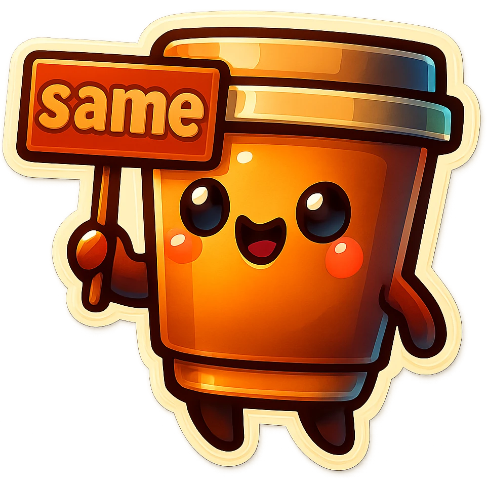 Tall coffee cup, holding sign "same" emoji