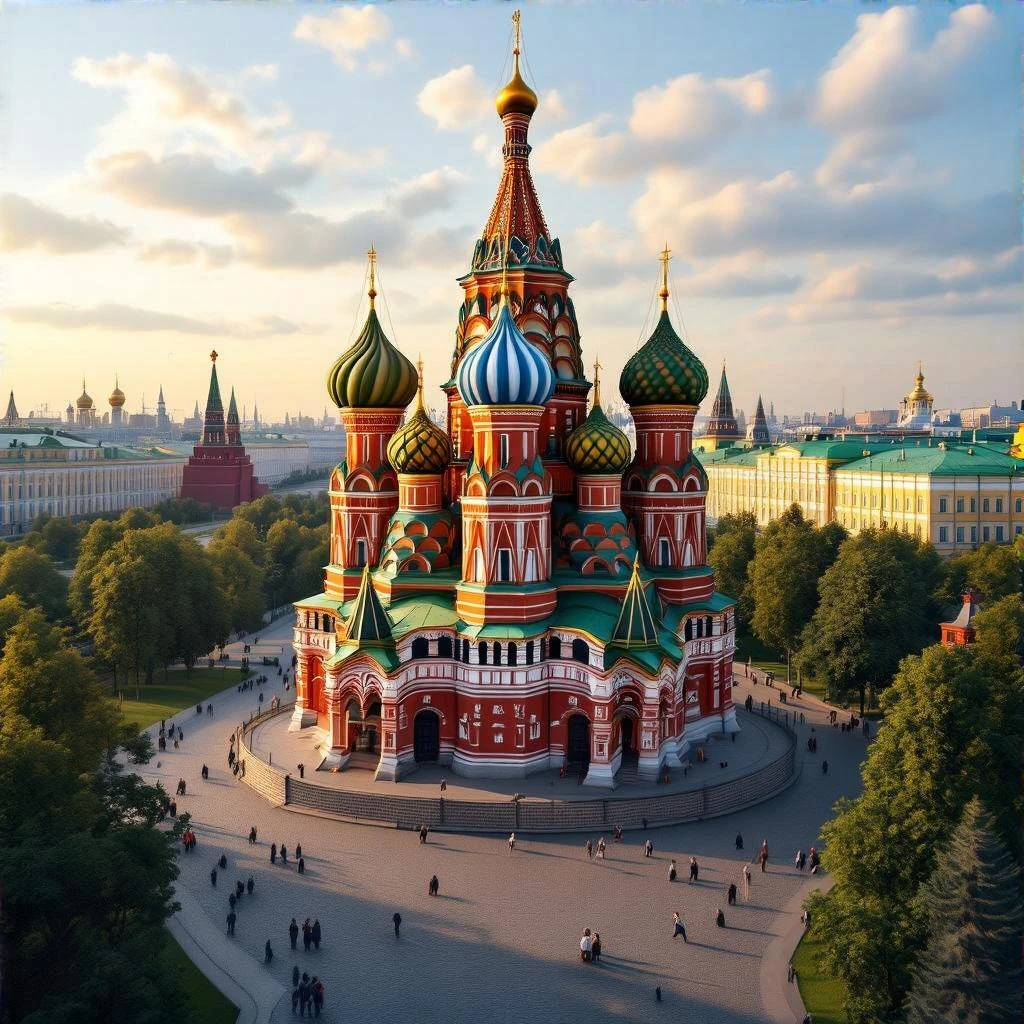 Изометрическая фотореалистичная иллюстрация-модель Собора Василия Блаженного, баланс между стилизацией и реализмом, эффект миниатюры, слегка рисованный, прозрачный фон emoji