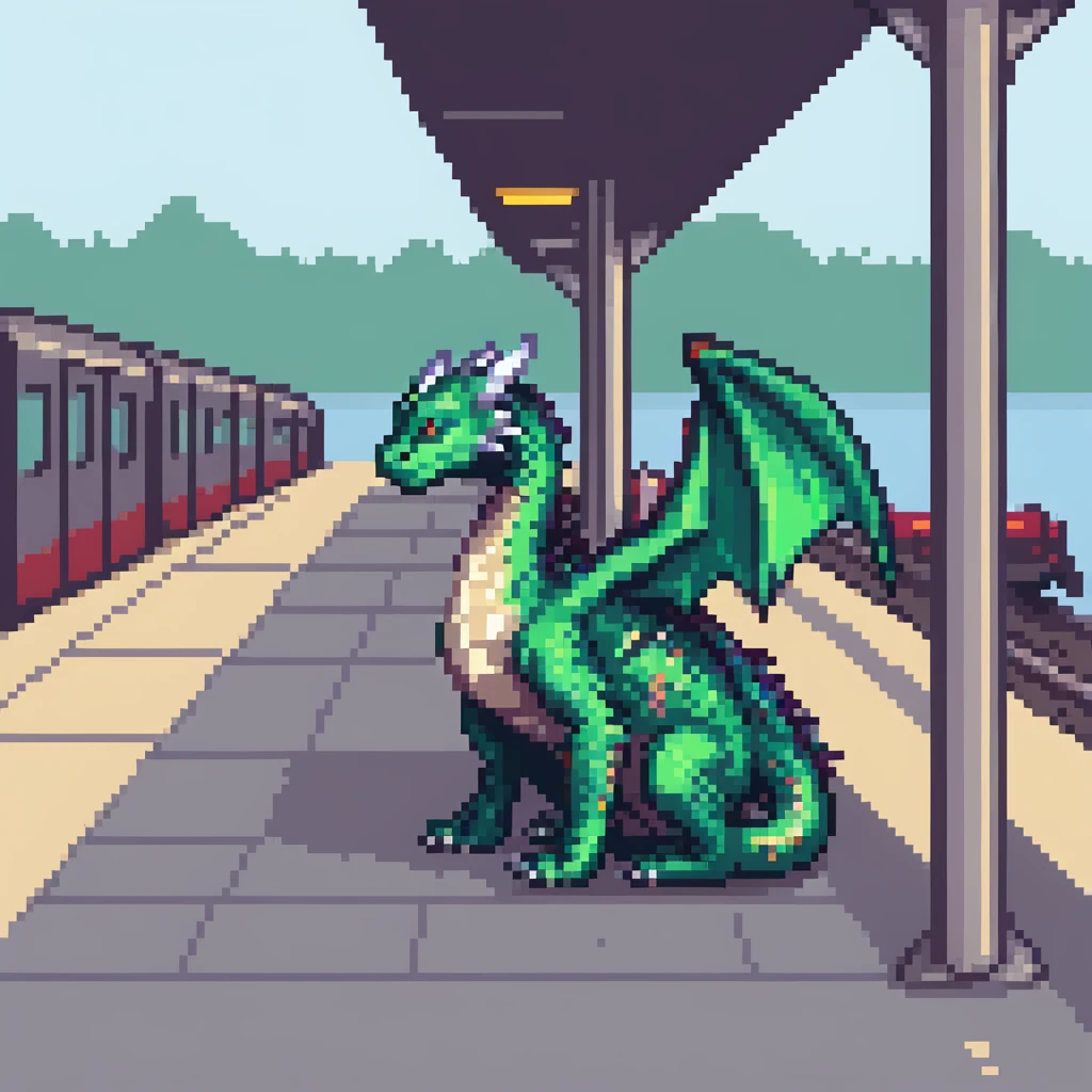 dragon waiting on a metro platform emoji