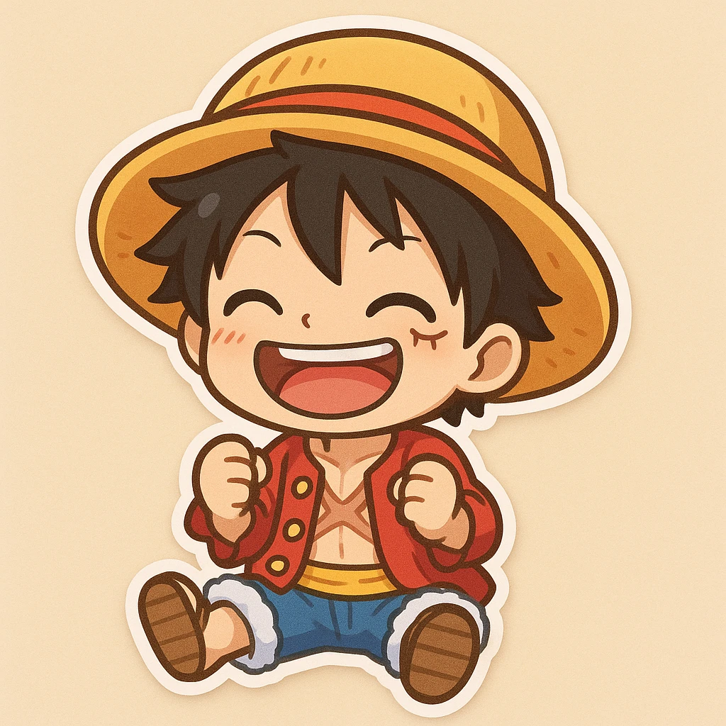 Luffy from One Piece, chibi cartoon style emoji