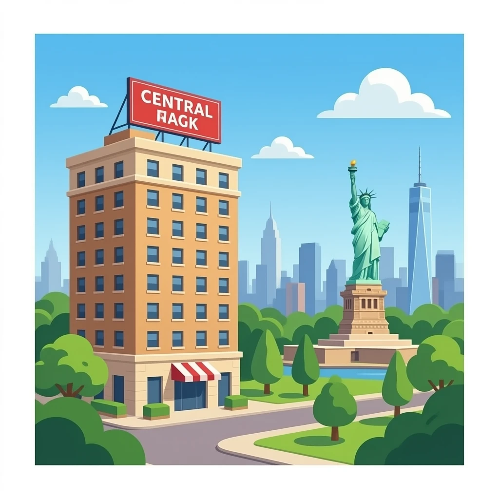 High HOTEL Central Park Building Signboard HOTEL in New York statue-of-liberty emoji