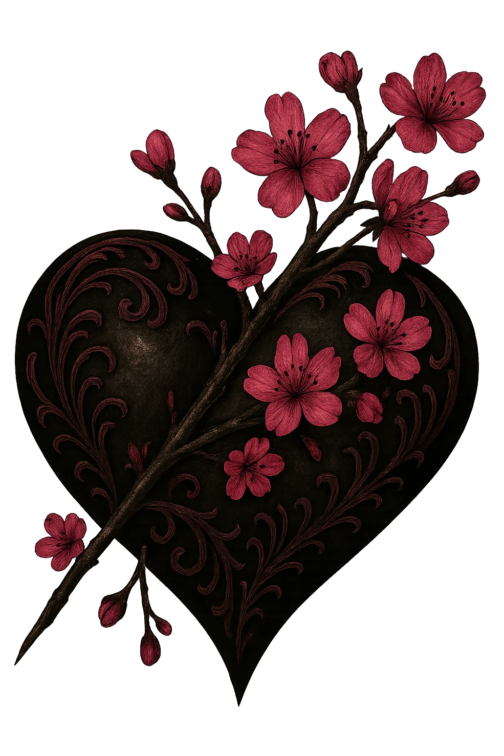 Remove the background, keep the goth sakura heart design intact, preserve all details, transparent background emoji