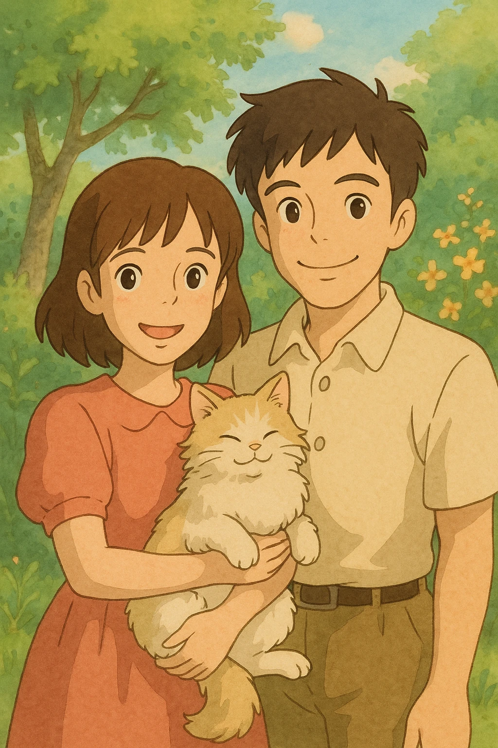 couple with pet posing for photo emoji