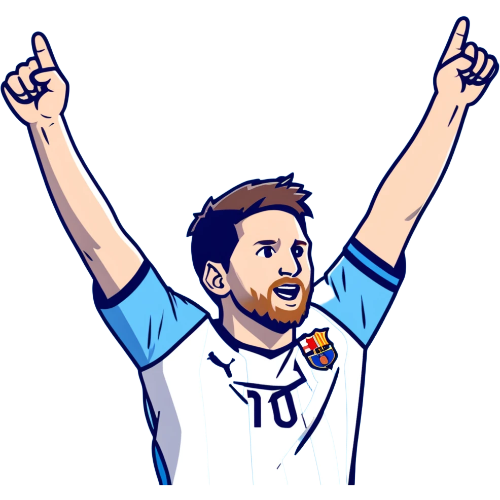 lionel messi celebrating with arms raised wearing a blue and white jersey emoji
