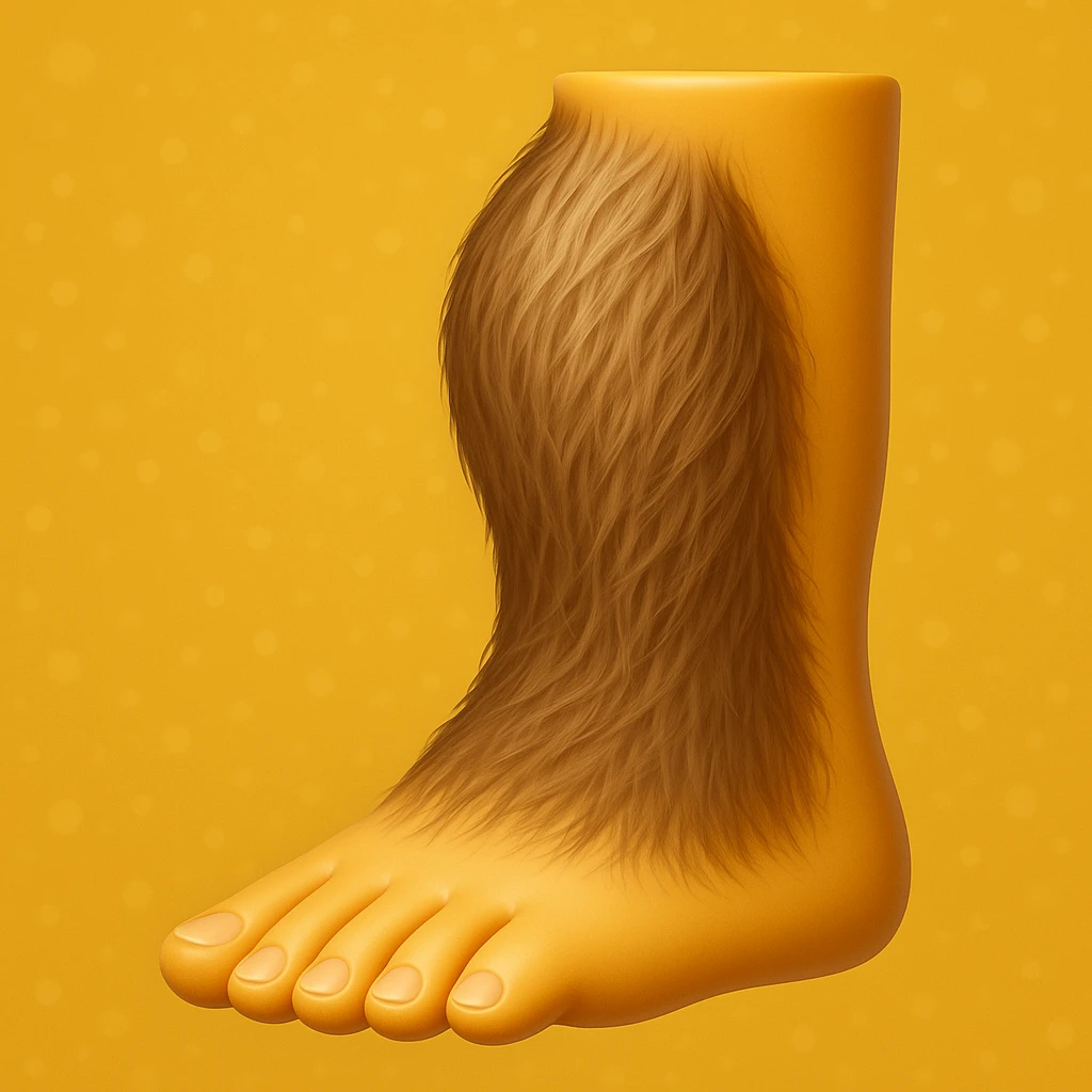 Create an emoji that looks exactly like the reference image in iOS emoji style. The emoji should have 3D appearance, shiny surface, smooth gradients, soft shadows, and a realistic hairy leg and foot with a classic emoji look. emoji