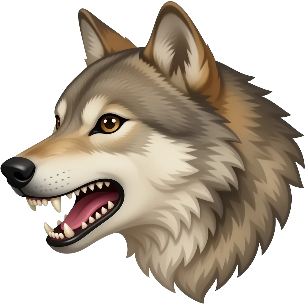 Baring fangs beige wolf head realistic look mostly aggressive Turn sideways emoji