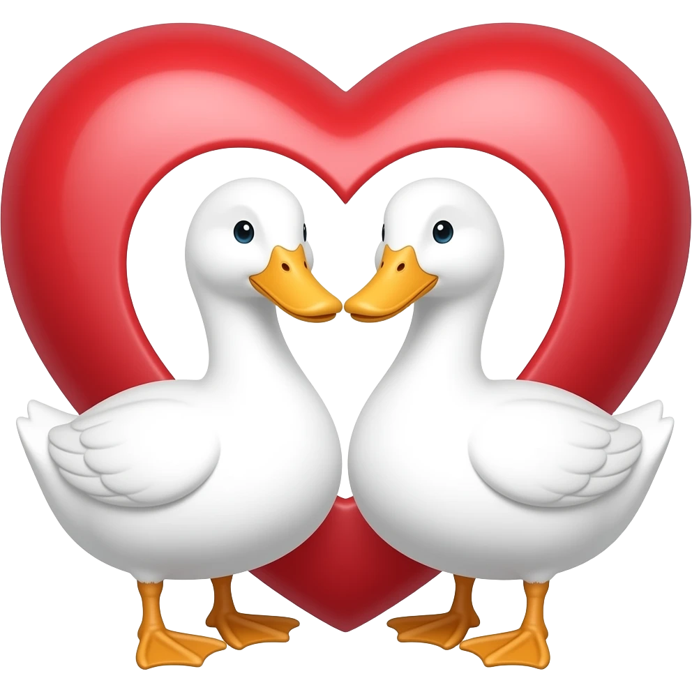 Two white ducks making a heart with no actual heart at the back emoji