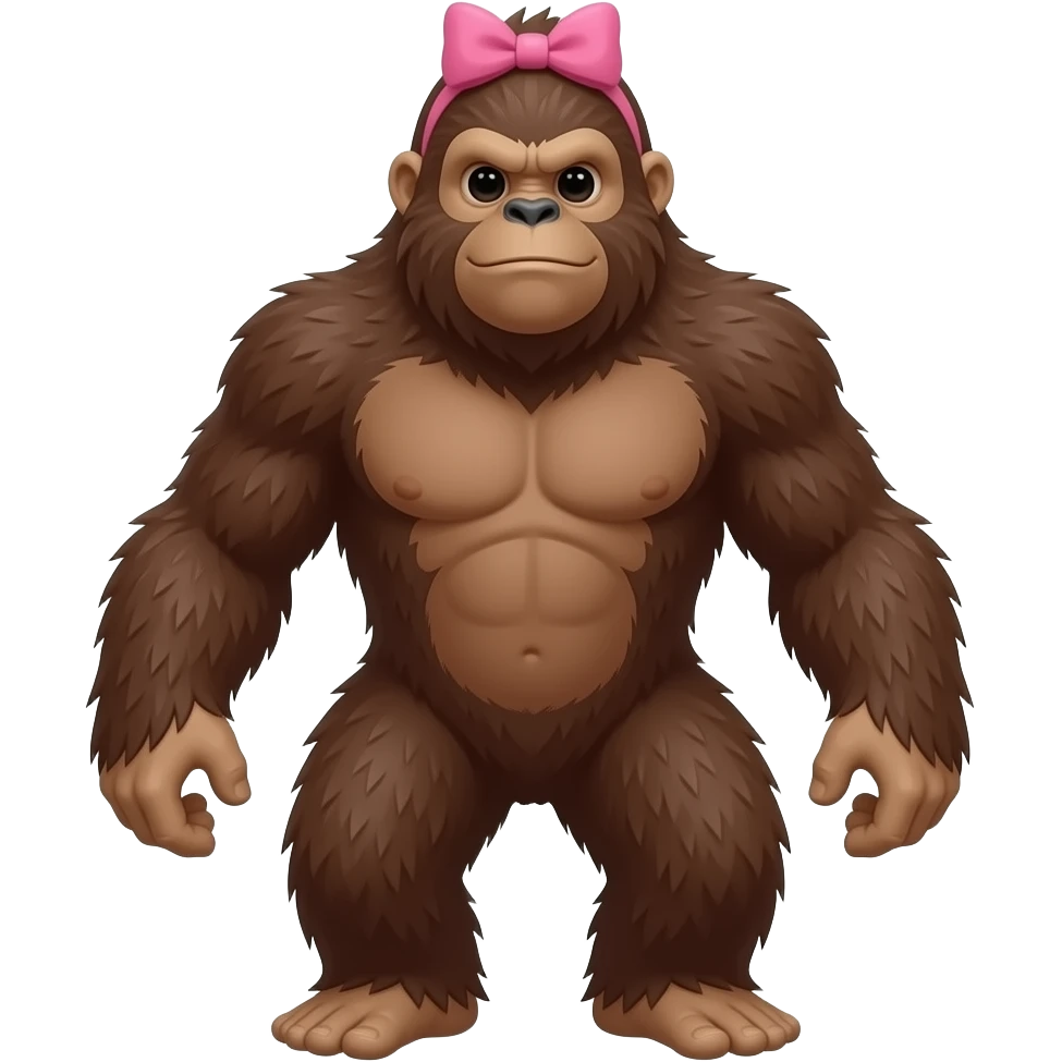 Full body walking sasquatch with pink bow in hair emoji