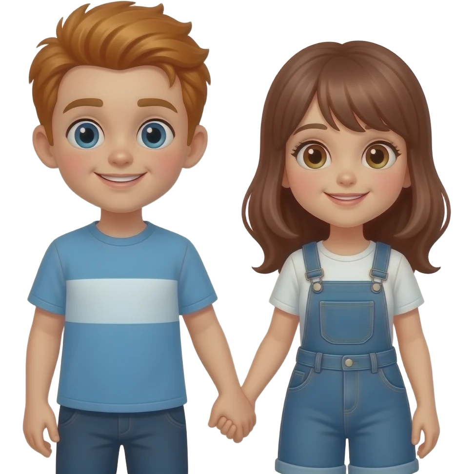 1 redheaded boy holding hands with a red headed girl and a brown headed girl emoji