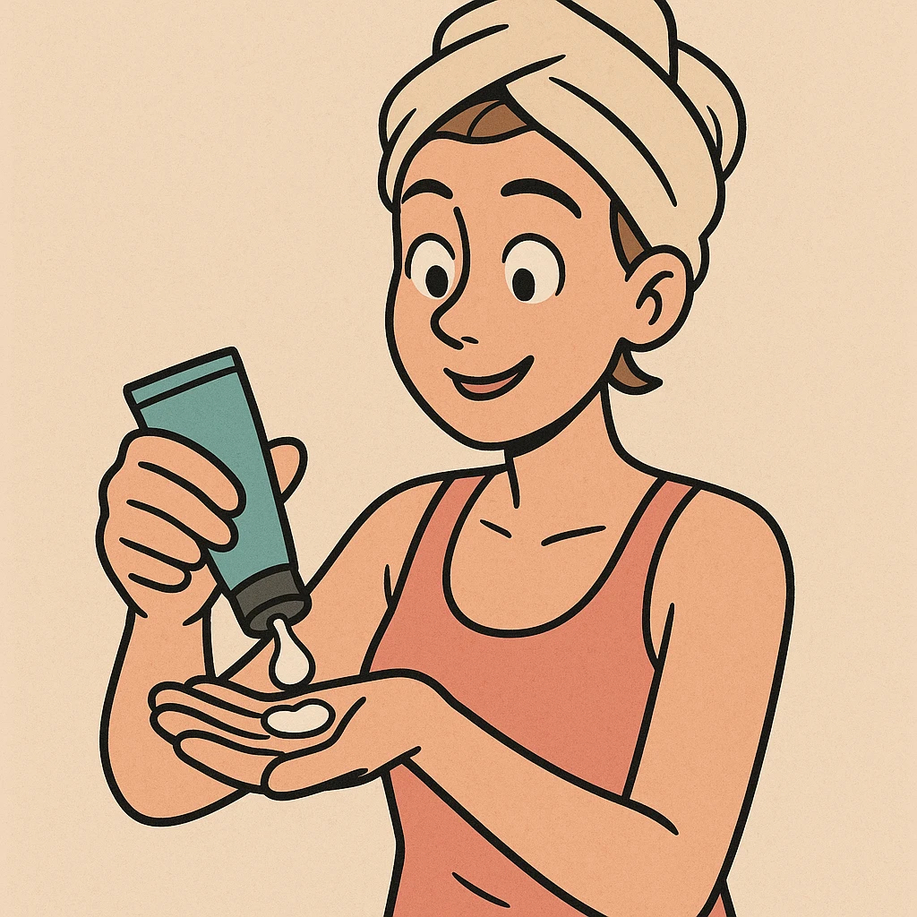 a hand applying moisturizer, soft colors, gentle and smooth texture emoji