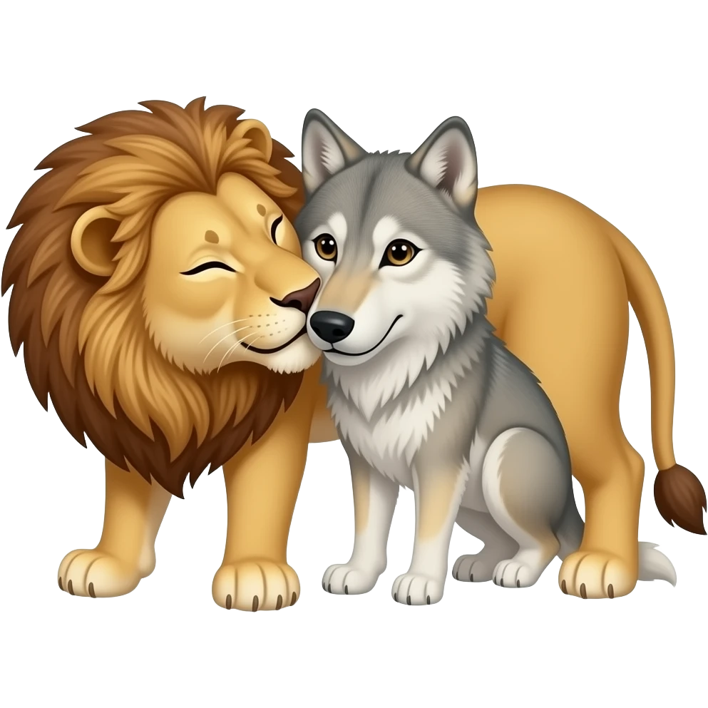 Leona animal da beso a  un lobo animal emoji