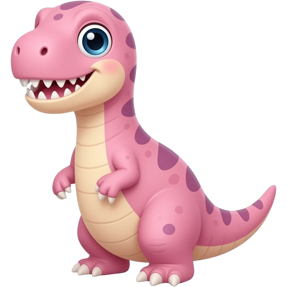 Pink 2d cute dino. Big teeth and eyes. less detailing and 2d animated emoji