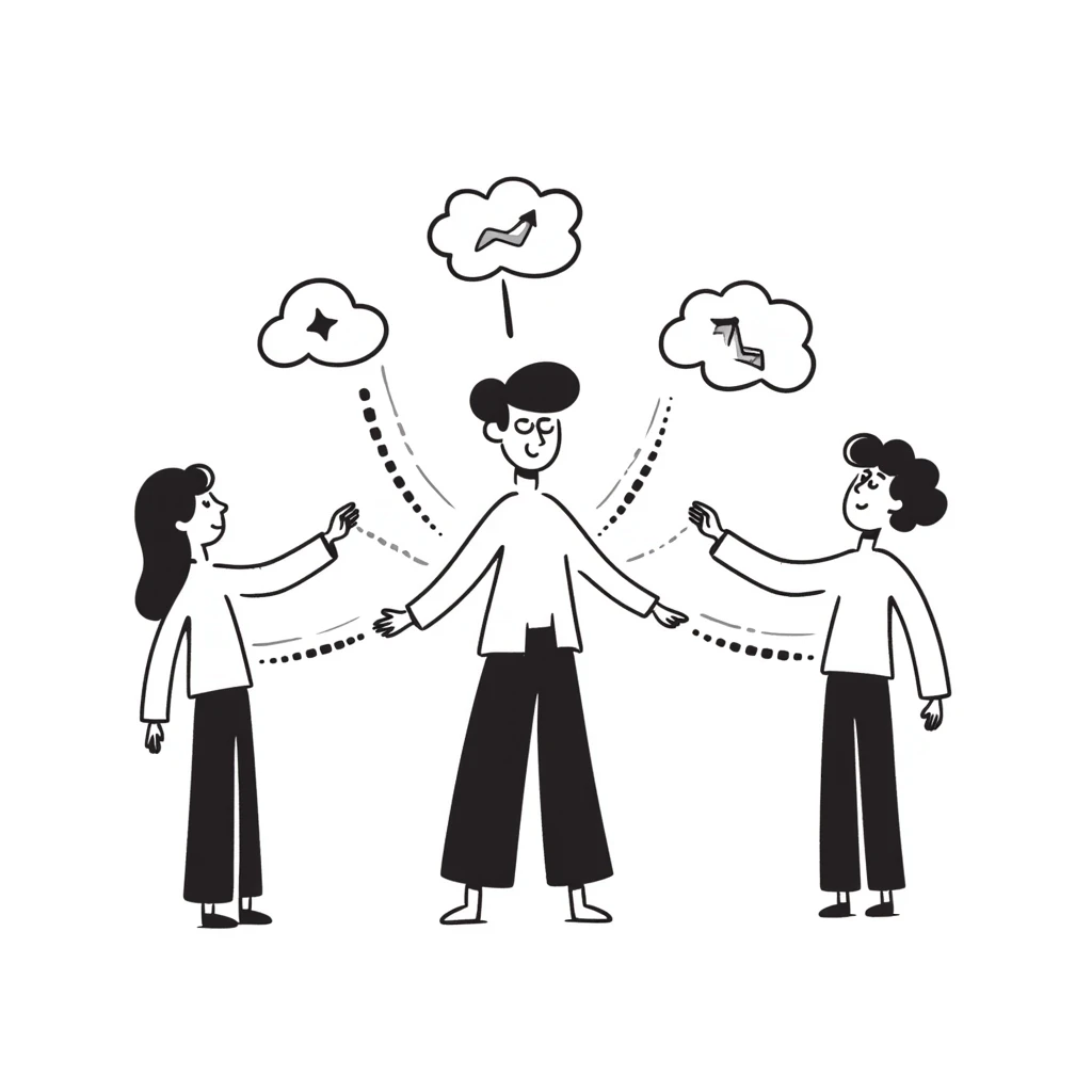 people connected by lines and sharing ideas teamwork and information emoji