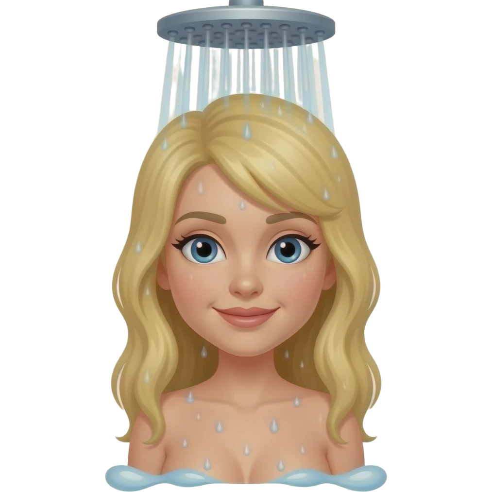 White blonde woman naked in shower emoji