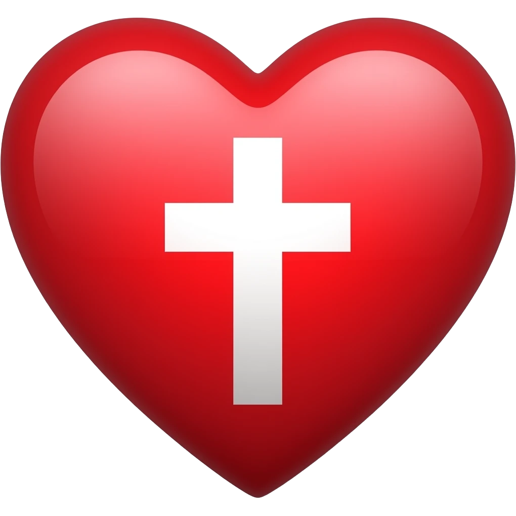 a simple red heart with a plain white Christian cross centered in it emoji