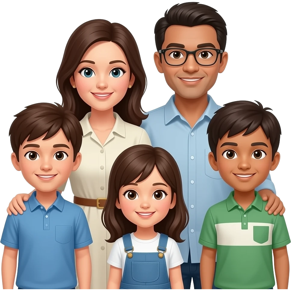 two white parents, with 4 children, 3 older boys and a smaller girl emoji