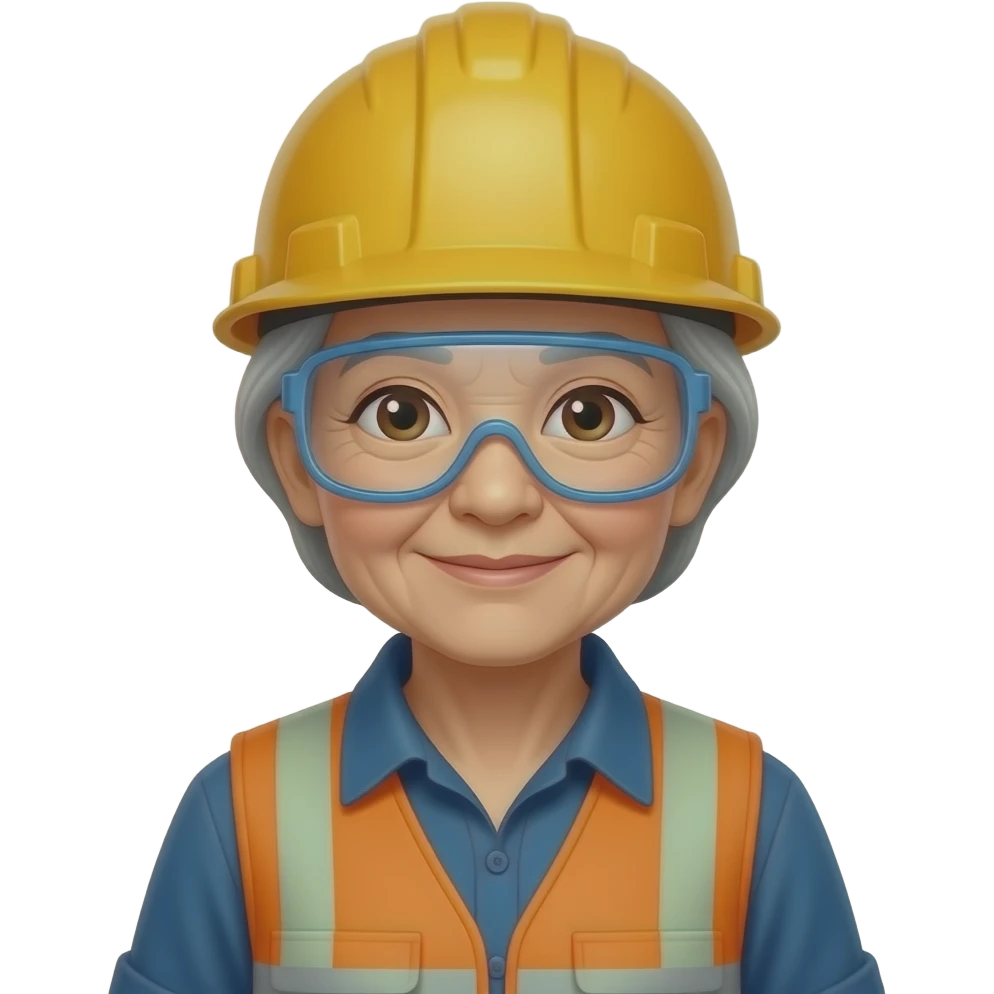 construction worker old women asian wearing protection glass emoji
